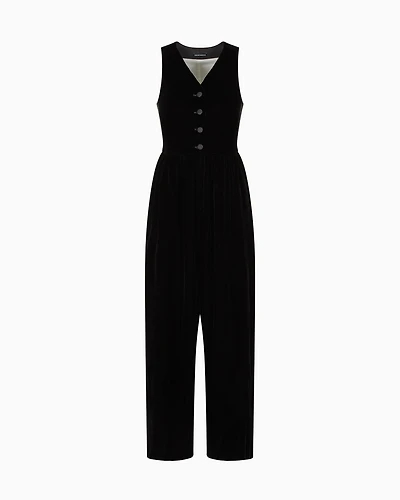 Emporio Armani - ASV Jeu de Cartes velvet jumpsuit with brooch, Woman, Black, Size: