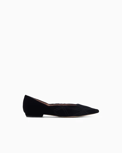 Emporio Armani - Embossed motif velvet ballerinas, Woman, Black, Size: