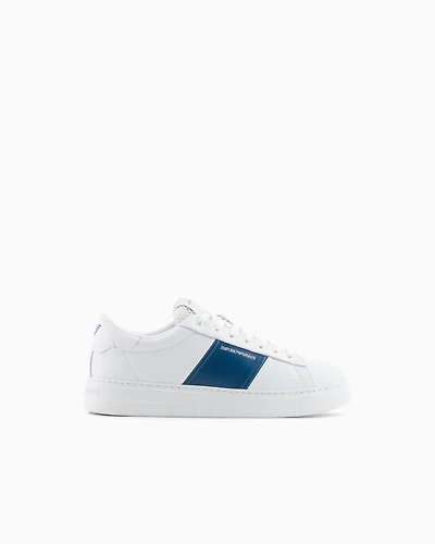 Emporio Armani - Leather sneakers with contrasting stripe, Man, White, Size: