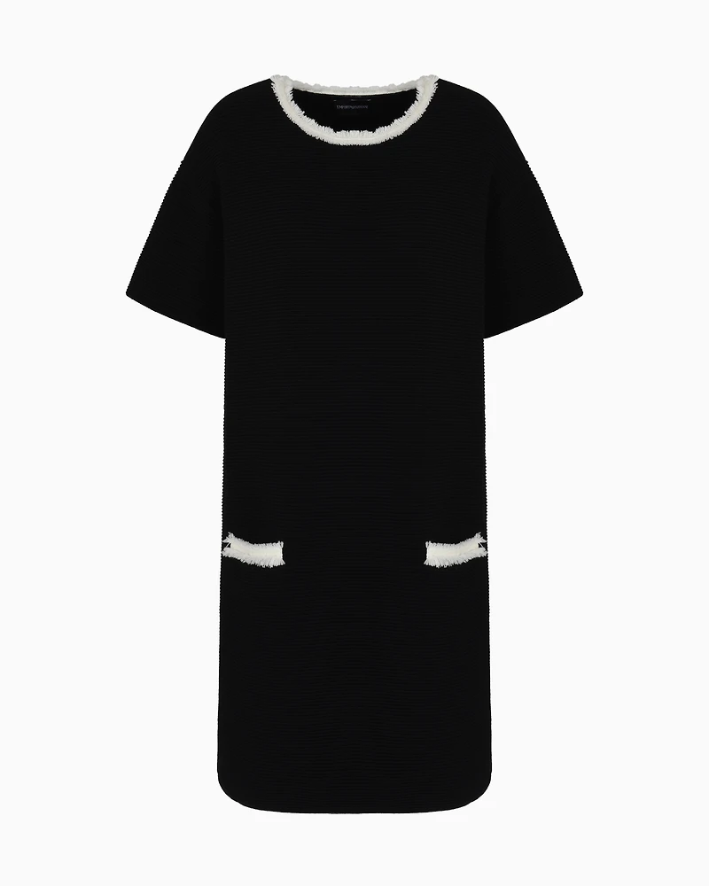 Emporio Armani - Ottoman fabric dress with fringed details, Woman, Black, Size: