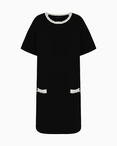 Emporio Armani - Ottoman fabric dress with fringed details, Woman, Black, Size: