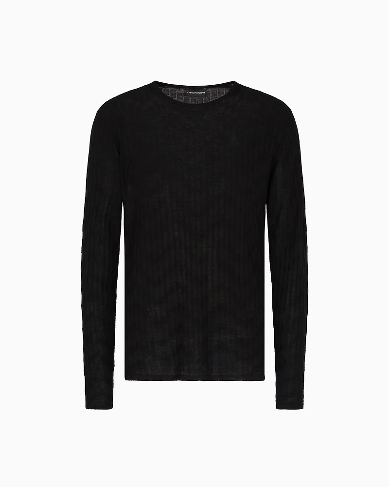 Emporio Armani - Patterned knit wool and silk blend jumper, Man, Black, Size:
