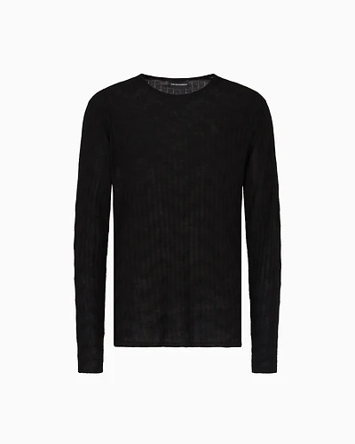 Emporio Armani - Patterned knit wool and silk blend jumper, Man, Black, Size: