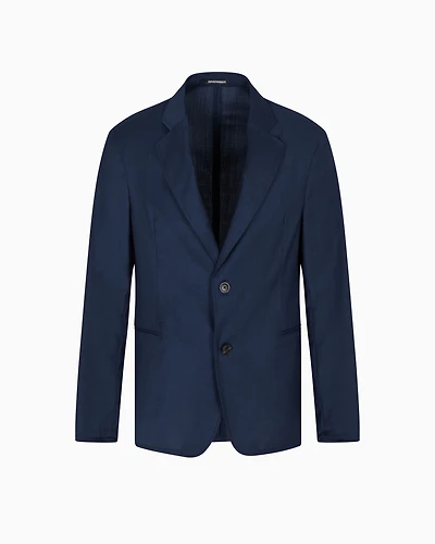 Emporio Armani - Icon single-breasted jacket tropical light wool canvas, Man, Blue, Size: