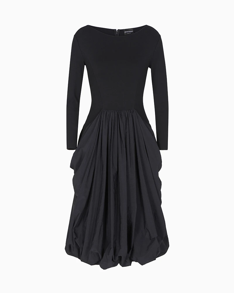 Emporio Armani - Stretch Milano-stitch dress with taffeta skirt, Woman, Black, Size: 48
