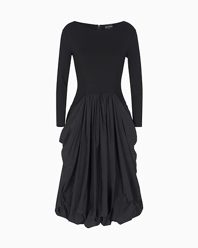 Emporio Armani - Stretch Milano-stitch dress with taffeta skirt, Woman, Black, Size: