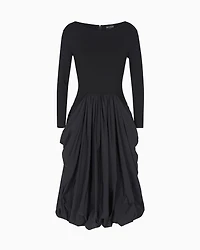 Emporio Armani - Stretch Milano-stitch dress with taffeta skirt, Woman, Black, Size: 48