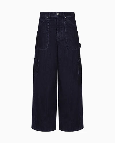 Emporio Armani - J2G flocked-rib garment-dyed drill cargo jeans, Woman, Navy Blue, Size: