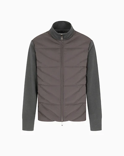 Emporio Armani - Travel Essentials two-piece effect full-zip down jacket with knit sleeves, Man, Navy_blue, Size: