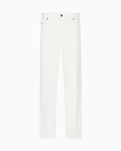 Emporio Armani - J76 straight-fit five-pocket washed twill trousers, Man, White, Size: