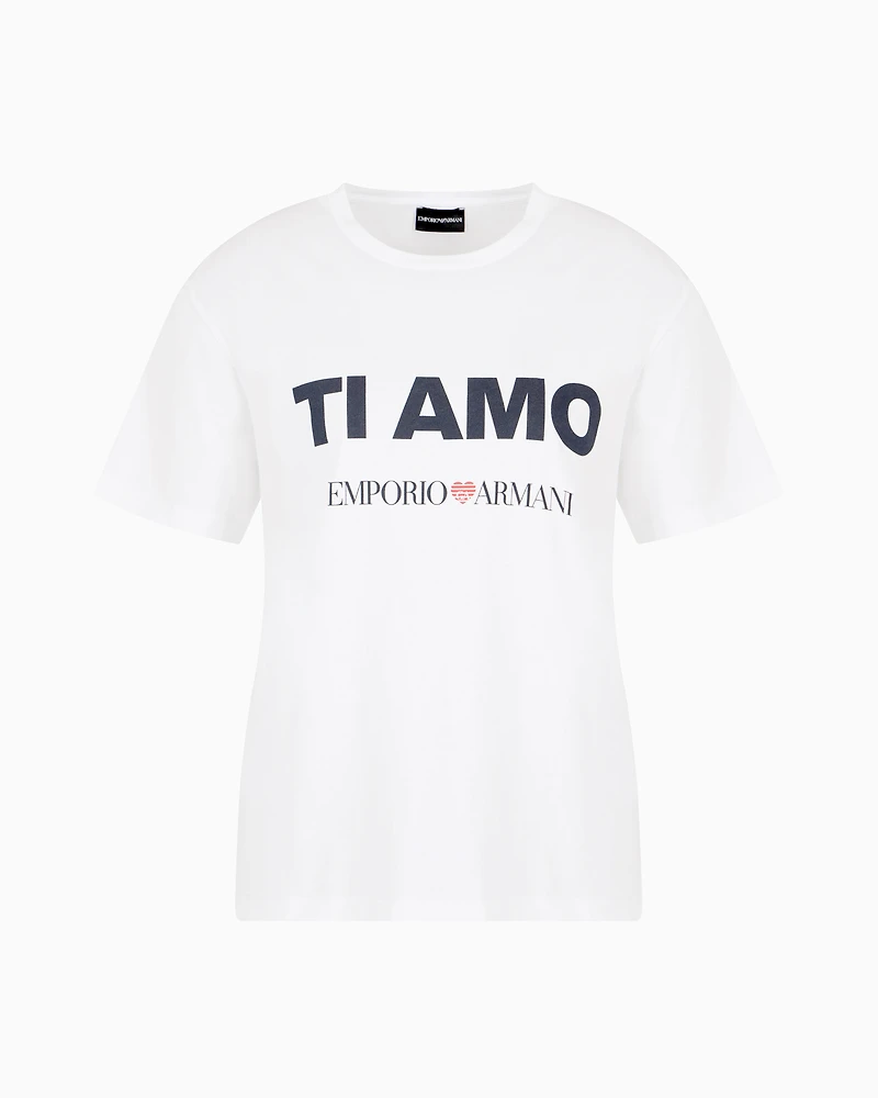 Emporio Armani - ASV jersey T-shirts with Ti amo print, Woman, White, Size: