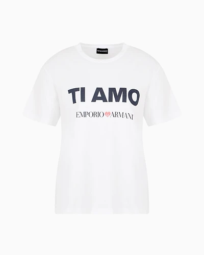 Emporio Armani - ASV jersey T-shirts with Ti amo print, Woman, White, Size: