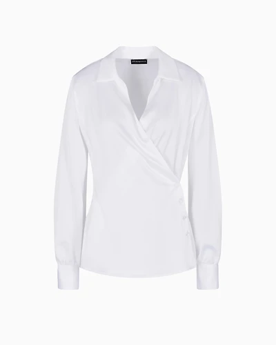 Emporio Armani - Satin crêpe wrap shirt, Woman, White, Size: