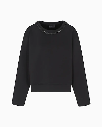 Emporio Armani - ASV double-jersey crew-neck sweatshirt with rhinestone detail, Woman, Black, Size: