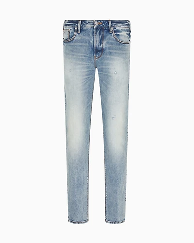Emporio Armani - ASV J06 slim-fit jeans bleached stretch denim, Man, Blue, Size: