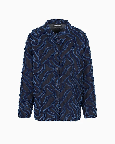 Emporio Armani - Fringed embossed-motif jacquard denim shirt jacket, Woman, Blue, Size: