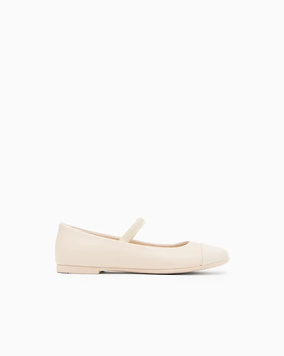 Emporio Armani - Nappa-leather ballerinas with patent leather toe, Girl, Beige, Size: