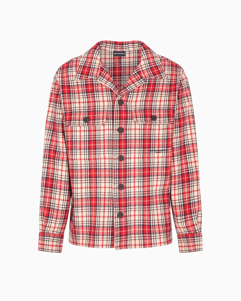 Emporio Armani - Oversized shirt tartan virgin-wool flannel, Man, Patterned, Size: