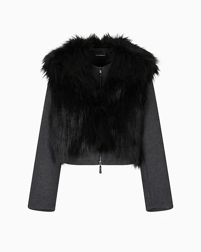 Emporio Armani - Polygon capsule collection two-in-one wool cloth jacket with faux fur gilet, Woman, Grey, Size: