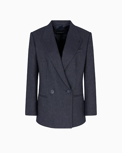 Emporio Armani - Double-breasted blazer a mouliné wool blend, Woman, Grey, Size: