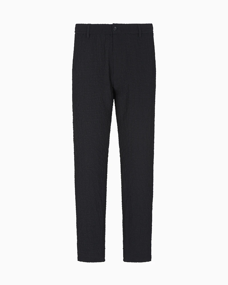 Emporio Armani - Pleated technical seersucker fabric trousers, Man, Black, Size: