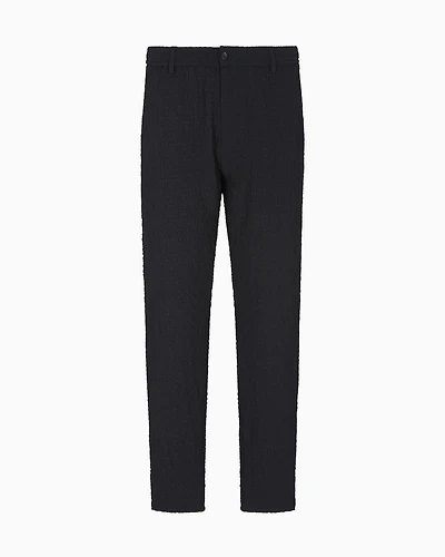 Emporio Armani - Pleated technical seersucker fabric trousers, Man, Black, Size: