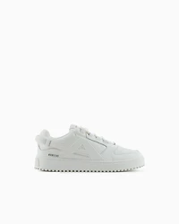 Emporio Armani - Leather sneakers with oversized EA patch, Man, White, Size: