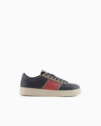 Emporio Armani - Leather sneakers with contrasting details, Man, Red, Size: