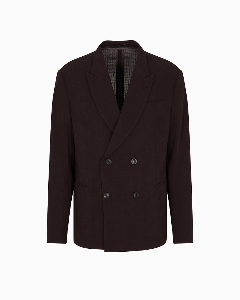 Emporio Armani - Double-breasted jacket wool crêpe with 3D effect, Man, Brown, Size: