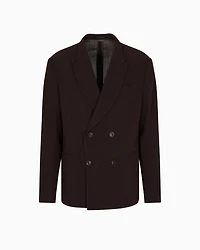 Emporio Armani - Double-breasted jacket wool crêpe with 3D effect, Man, Brown, Size: