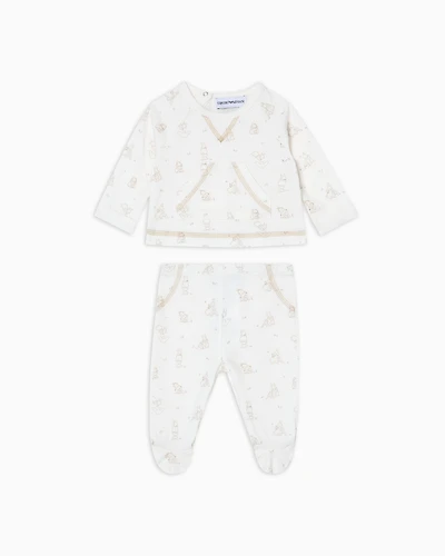 Emporio Armani - Funny winter sweatshirt and trousers set, Unisex Junior, Beige, Size:
