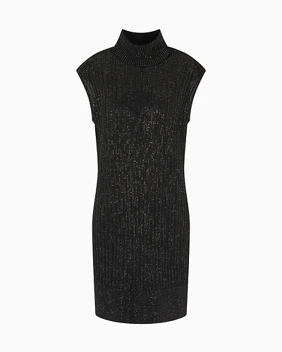 Emporio Armani - Plain-knit virgin wool-blend sleeveless dress with all-over rhinestones, Woman, Black, Size:
