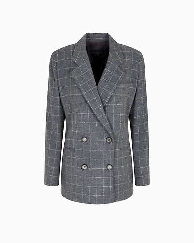Emporio Armani - Icon flannel double-breasted blazer with a check motif, Woman, Grey, Size:
