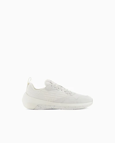 Emporio Armani - Nylon sneakers with leather and mesh details, Man, White, Size:
