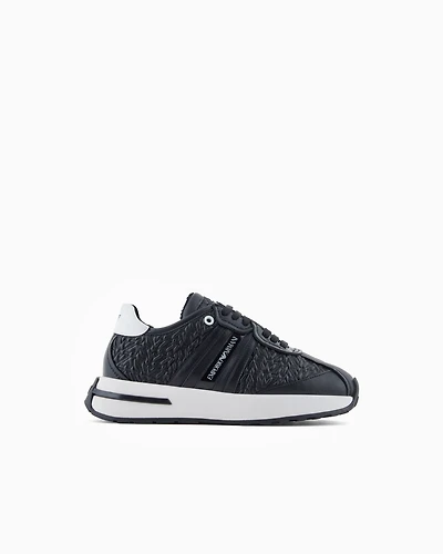 Emporio Armani - Embossed nappa leather-effect sneakers, Woman, Black, Size:
