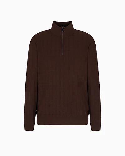 Emporio Armani - ASV mock-neck jumper a check knit, Man, Brown, Size: