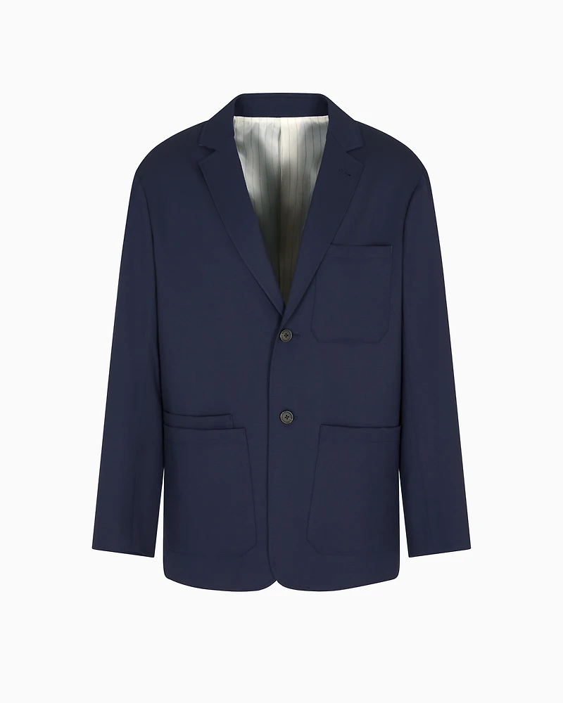 Emporio Armani - Virgin-wool twill single-breasted blazer, Man, Navy Blue, Size: