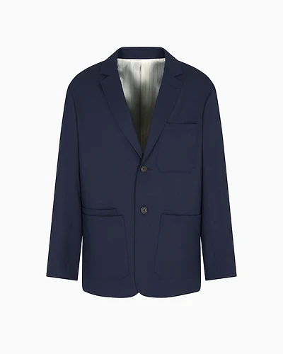 Emporio Armani - Virgin-wool twill single-breasted blazer, Man, Navy Blue, Size: