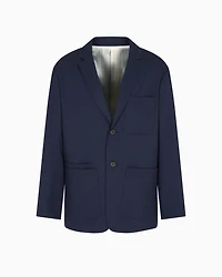 Emporio Armani - Virgin-wool twill single-breasted blazer, Man, Navy Blue, Size: