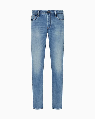 Emporio Armani - ASV J75 slim-fit jeans stone-washed brushed stretch denim, Man, Blue, Size: