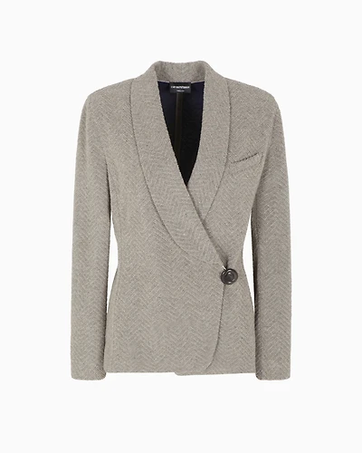 Emporio Armani - Jacket with off-centre closure a wool-blend lurex chevron jacquard, Woman, Brown, Size: