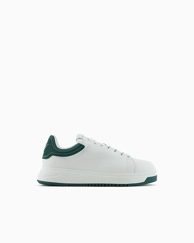 Emporio Armani - Leather sneakers with rubber back knurled sole, Man, White, Size: