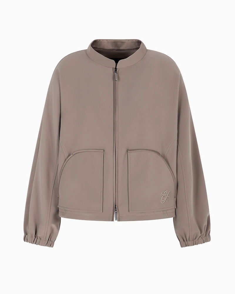 Emporio Armani - Technical cady blouson with logo embroidery, Woman, Brown, Size: