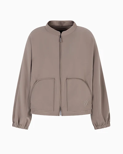 Emporio Armani - Technical cady blouson with logo embroidery, Woman, Brown, Size: