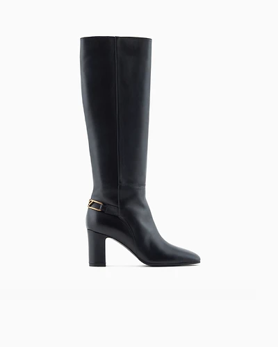 Emporio Armani - Nappa-leather boots with strap and eagle plate, Woman, Black, Size: