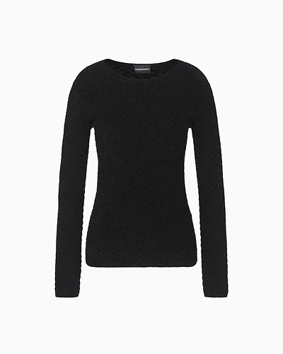 Emporio Armani - Chenille jumper with embossed irregular chevron motif, Woman, Black, Size: