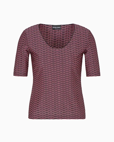Emporio Armani - Short-sleeved jumper two-tone jacquard jersey, Woman, Black, Size:
