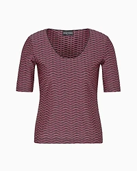 Emporio Armani - Short-sleeved jumper two-tone jacquard jersey, Woman, Black, Size: