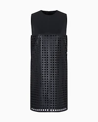 Emporio Armani - Polygon capsule collection dress vegetable-tanned nappa leather with laser-cut perforations, Woman, Black, Size: