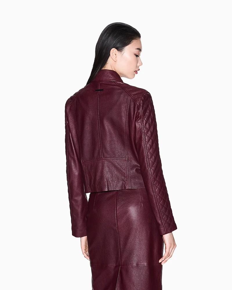 Armani Exchange - Leather jacket with quilted sleeves, Woman, Burgundy, Size: